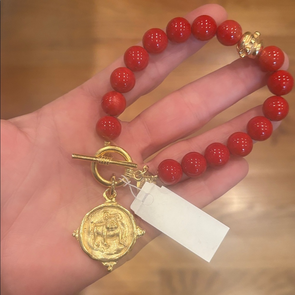 Susan Shaw Gold and Red Beaded Bracelet - Picture 3 of 3